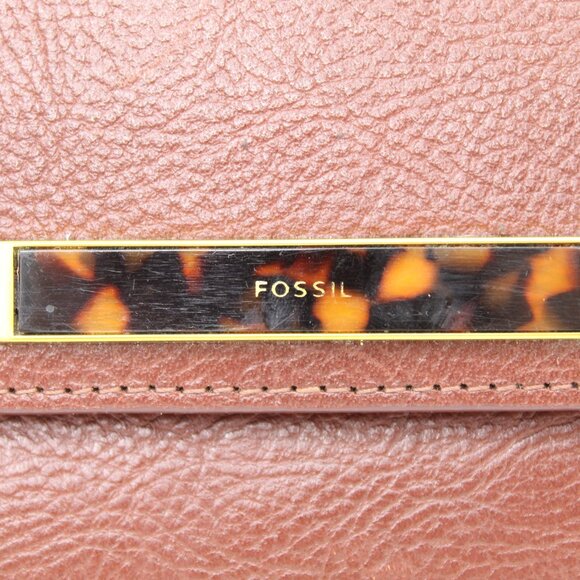 Fossil Brown Pebbled Leather;  Faux Tortoise Shell Full Size Large Wallet Clutch - Picture 2 of 9